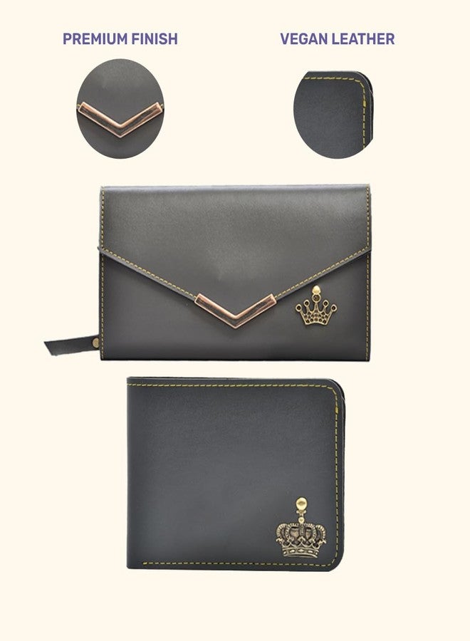 YOUR GIFT STUDIO 2 in 1 Special Combo with Default Charm Gift Set Vegan Leather Wallet for Men’s and Minimal Clutch for Ladies- Couple Gift Box (Grey) - Image 5